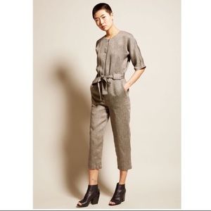No.6 Mae Front Zip Jumpsuit in Grey Cotton Twill